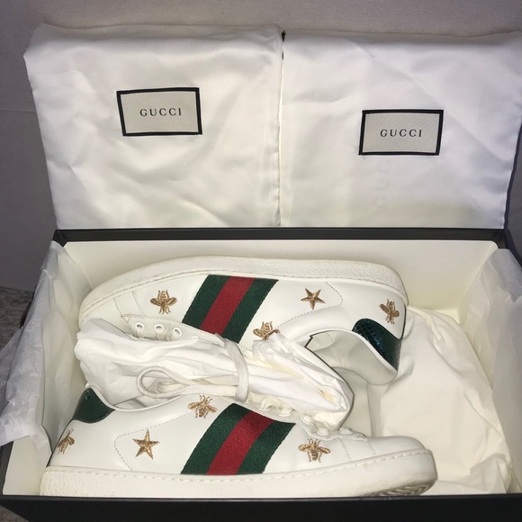 Gucci White Bee and Star New Ace Sneakers